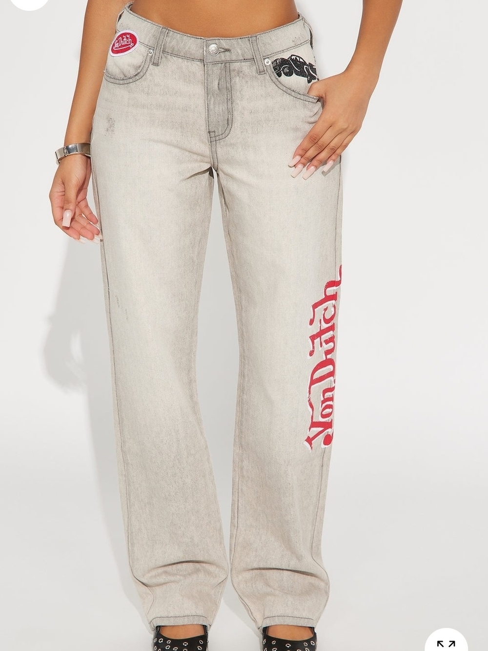 Von Dutch Light Gray Flare Jeans with Red Side Script